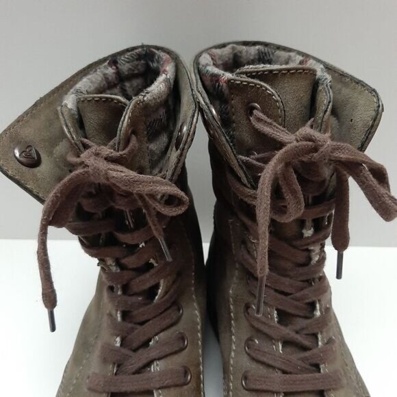 ROXY Riley Lace-Up Fold Over Combat Ankle Flat Casual Boots Grey Green Sz 7.5 - Picture 7 of 16